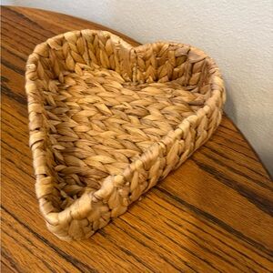 Vintage heart shaped woven wooden basket cottagecore